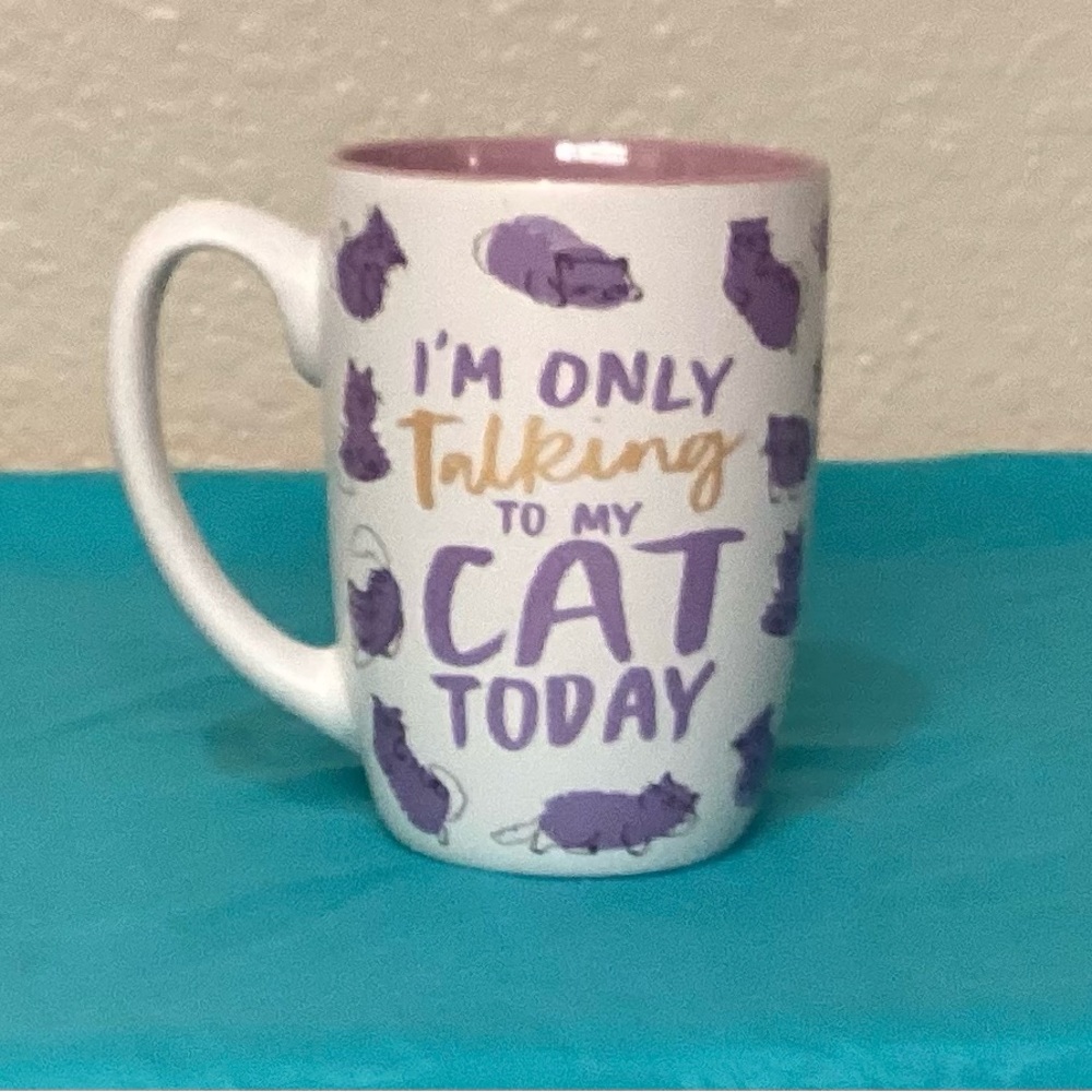 “I’m Only Talking To My Cat Today” White & Purple Mug. New - Picture 3 of 4